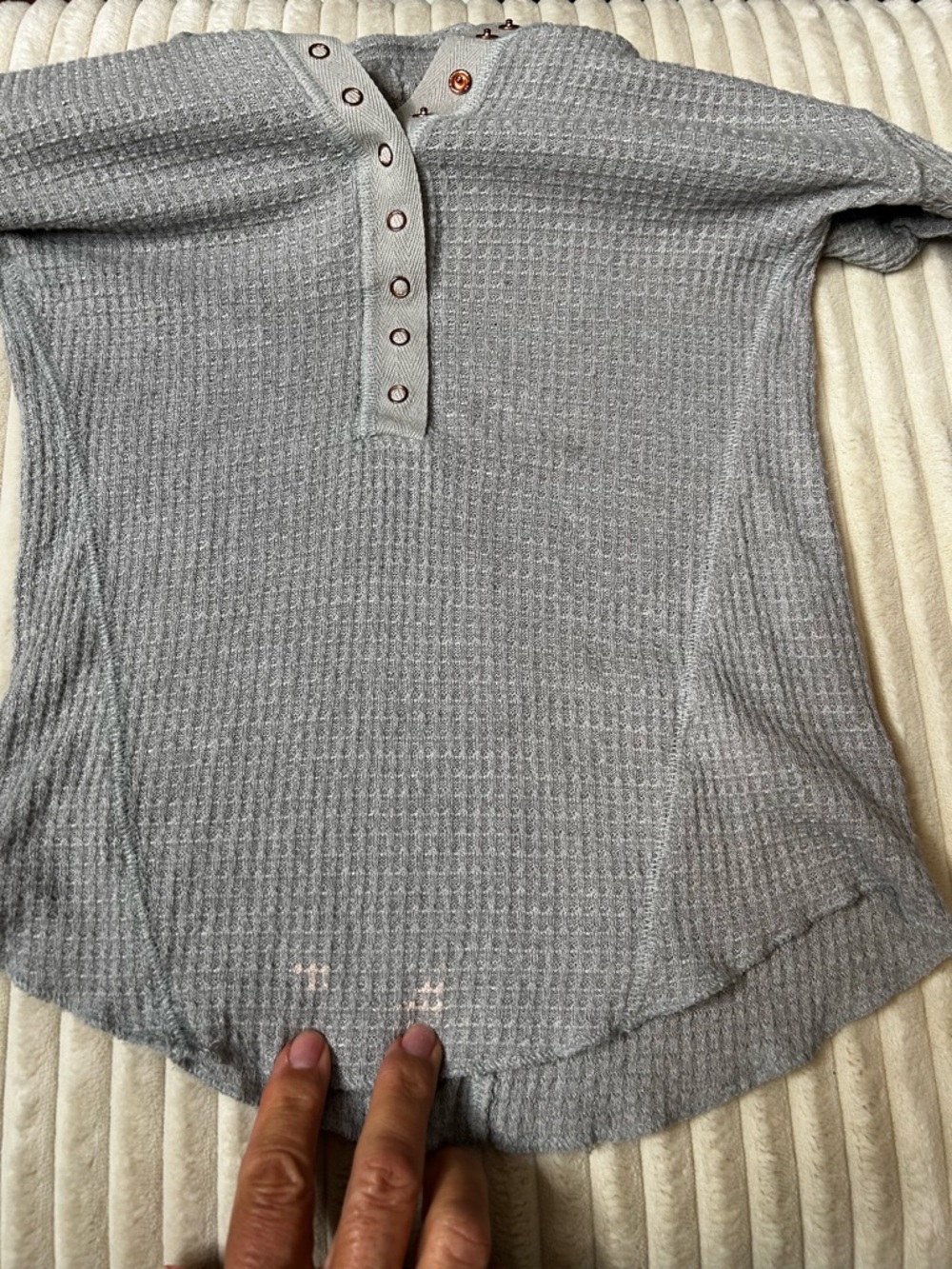 Intimately by Free People One of the Girls Long Sleeve Gray Waffle Knit Henley - Picture 12 of 13